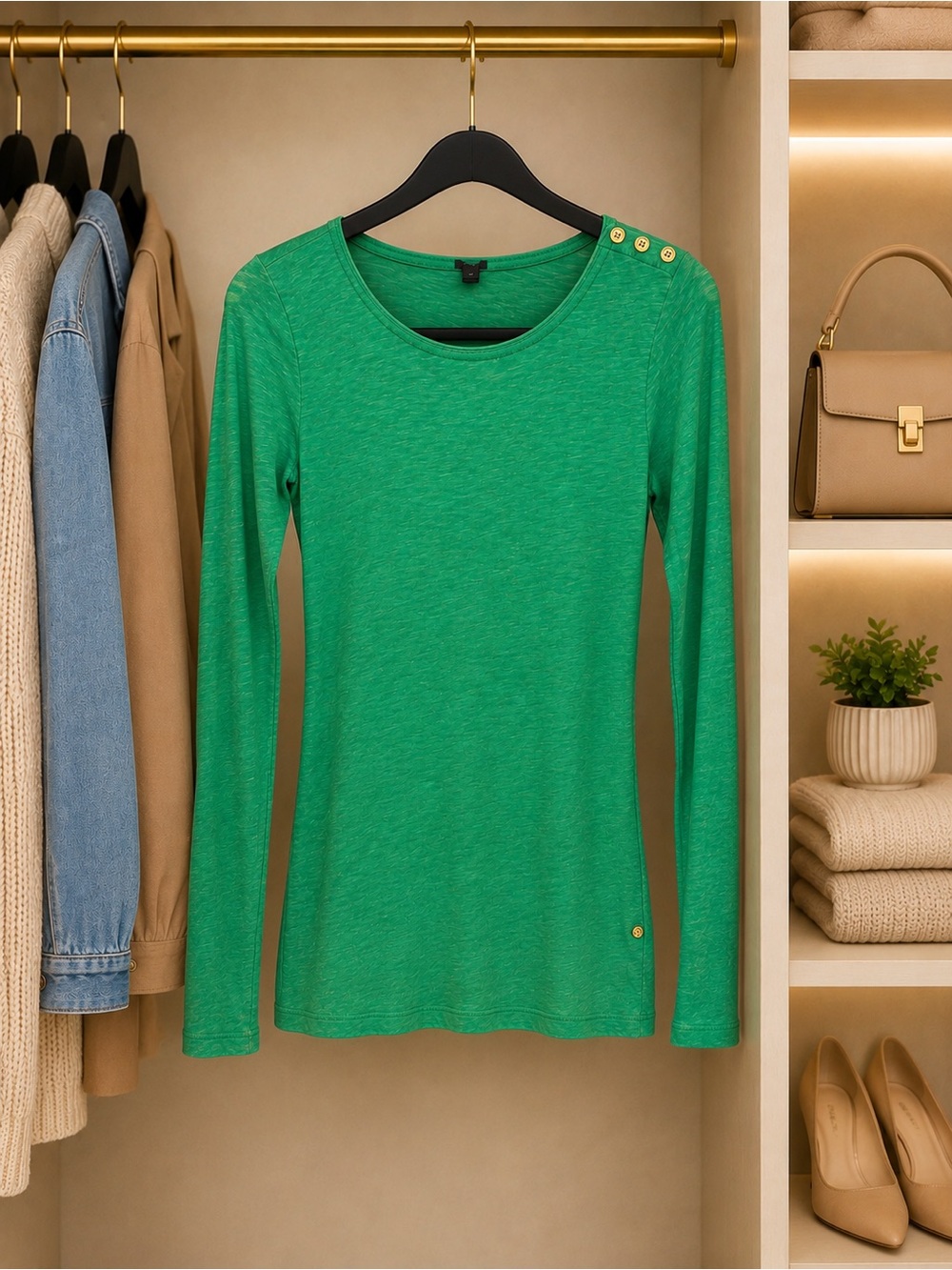 J Crew Green Long-Sleeve Button-Shoulder Women's Top
